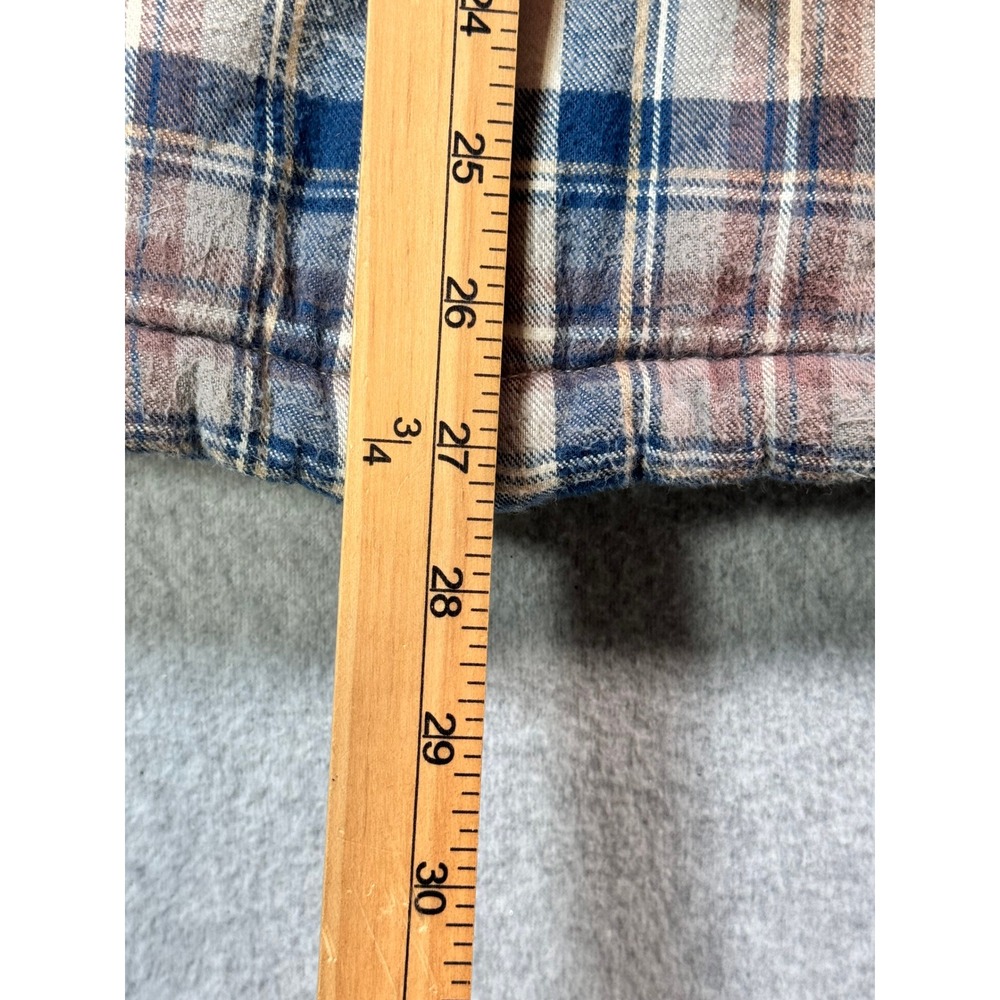 LL Bean Relaxed Fit Sherpa Lined Hooded Flannel Shirt Jacket Blue Plaid Large - Picture 6 of 12